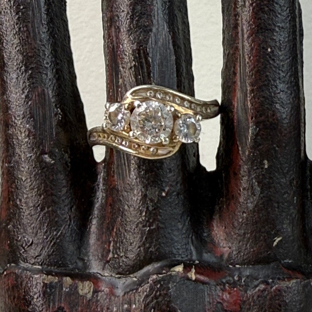Vintage Sterling Silver 925 CZ Ring Gold Wash Size 7.25